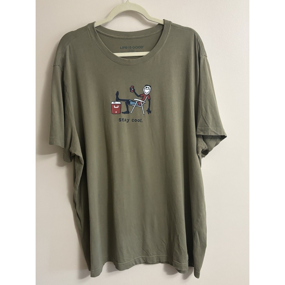 Life is Good Crusher Tee Mens Army Green 2X Stay Cool Jake Graphic T-Shirt